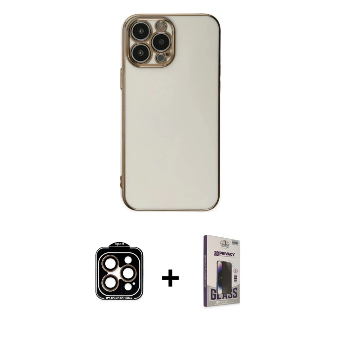 MARSİLYAN™- iPhone 15 Pro Max Kılıf Yankı Serisi - Siyah Bilvis Hayalet Cam Ekran Koruyucu + PVD Metal Kamera Lens - TU