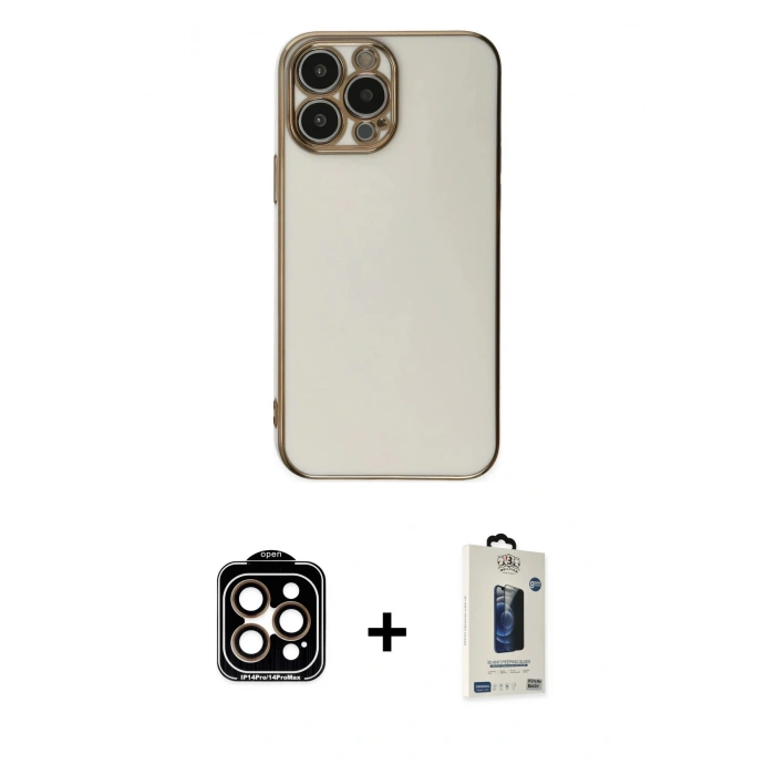 MARSİLYAN™- iPhone 15 Pro Max Kılıf Yankı Serisi - Siyah Bilvis Hayalet Cam Ekran Koruyucu + PVD Metal Kamera Lens - TU
