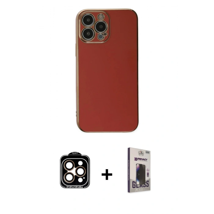 MARSİLYAN™- iPhone 15 Pro Max Kılıf Yankı Serisi - Siyah Bilvis Hayalet Cam Ekran Koruyucu + PVD Metal Kamera Lens - TU