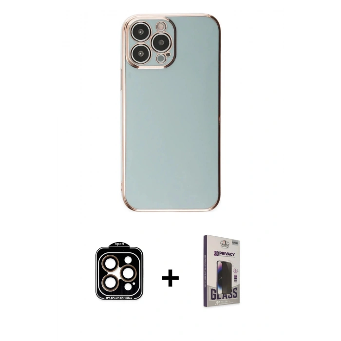 MARSİLYAN™- iPhone 15 Pro Max Kılıf Yankı Serisi - Siyah Bilvis Hayalet Cam Ekran Koruyucu + PVD Metal Kamera Lens - TU