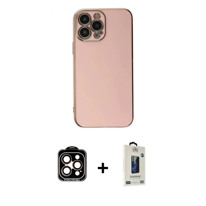 MARSİLYAN™- iPhone 15 Pro Max Kılıf Yankı Serisi - Siyah Bilvis Hayalet Cam Ekran Koruyucu + PVD Metal Kamera Lens - TU