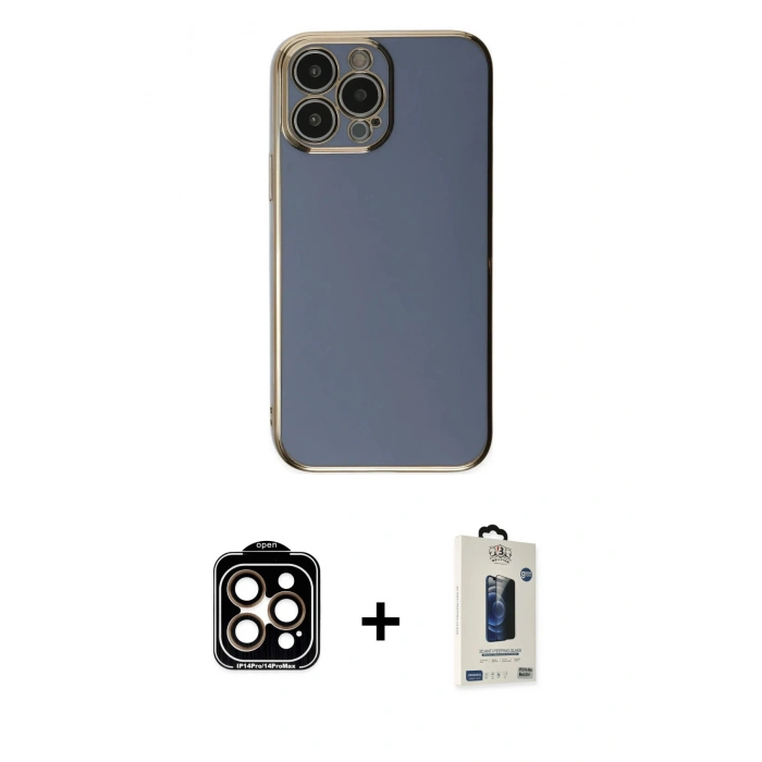 MARSİLYAN™- iPhone 15 Pro Max Kılıf Yankı Serisi - Siyah Bilvis Hayalet Cam Ekran Koruyucu + PVD Metal Kamera Lens - TU