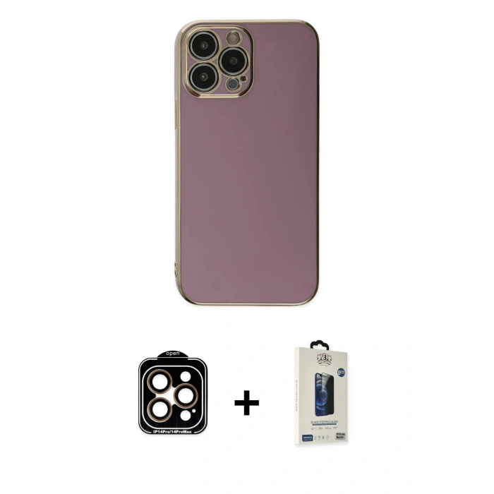 MARSİLYAN™- iPhone 15 Pro Max Kılıf Yankı Serisi - Siyah Bilvis Hayalet Cam Ekran Koruyucu + PVD Metal Kamera Lens - TU
