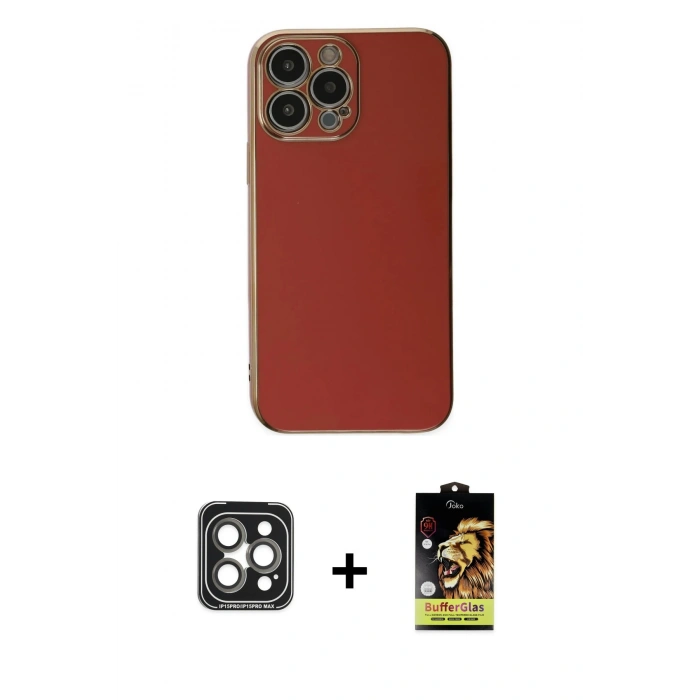MARSİLYAN™- iPhone 15 Pro Max Kılıf Yankı Serisi - Siyah Buffer Cam Ekran Koruyucu + PVD Metal Kamera Lens - GI