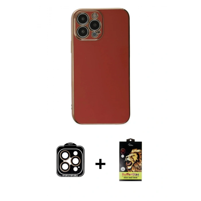 MARSİLYAN™- iPhone 15 Pro Max Kılıf Yankı Serisi - Siyah Buffer Cam Ekran Koruyucu + PVD Metal Kamera Lens - TU
