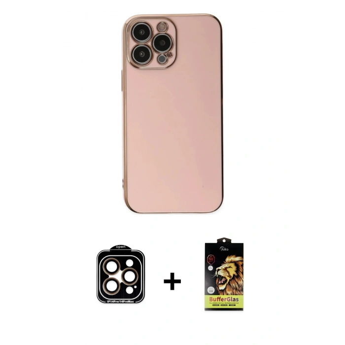 MARSİLYAN™- iPhone 15 Pro Max Kılıf Yankı Serisi - Siyah Buffer Cam Ekran Koruyucu + PVD Metal Kamera Lens - TU