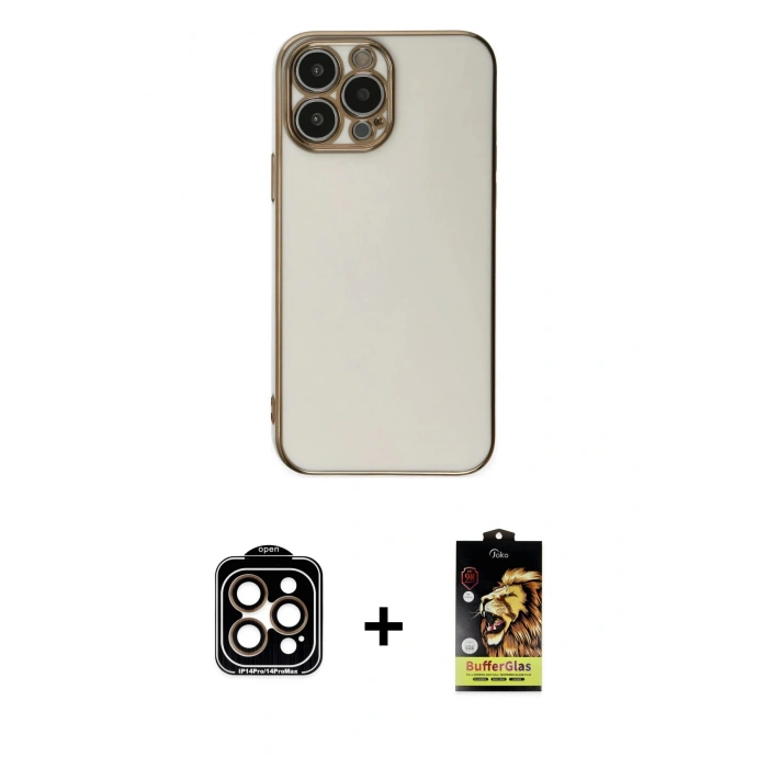 MARSİLYAN™- iPhone 15 Pro Max Kılıf Yankı Serisi - Siyah Buffer Cam Ekran Koruyucu + PVD Metal Kamera Lens - TU