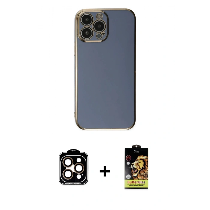 MARSİLYAN™- iPhone 15 Pro Max Kılıf Yankı Serisi - Siyah Buffer Cam Ekran Koruyucu + PVD Metal Kamera Lens - TU