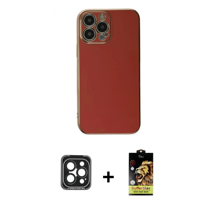 MARSİLYAN™- iPhone 15 Pro Max Kılıf Yankı Serisi - Siyah Buffer Cam Ekran Koruyucu + PVD Metal Kamera Lens - SH