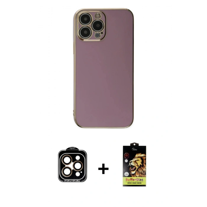 MARSİLYAN™- iPhone 15 Pro Max Kılıf Yankı Serisi - Siyah Buffer Cam Ekran Koruyucu + PVD Metal Kamera Lens - TU