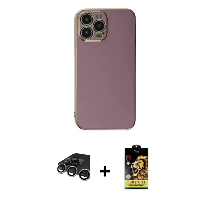 MARSİLYAN™- iPhone 15 Pro Max Kılıf Yankı Serisi - Siyah Buffer Cam Ekran Koruyucu + Raze Metal Kamera Lens - GS