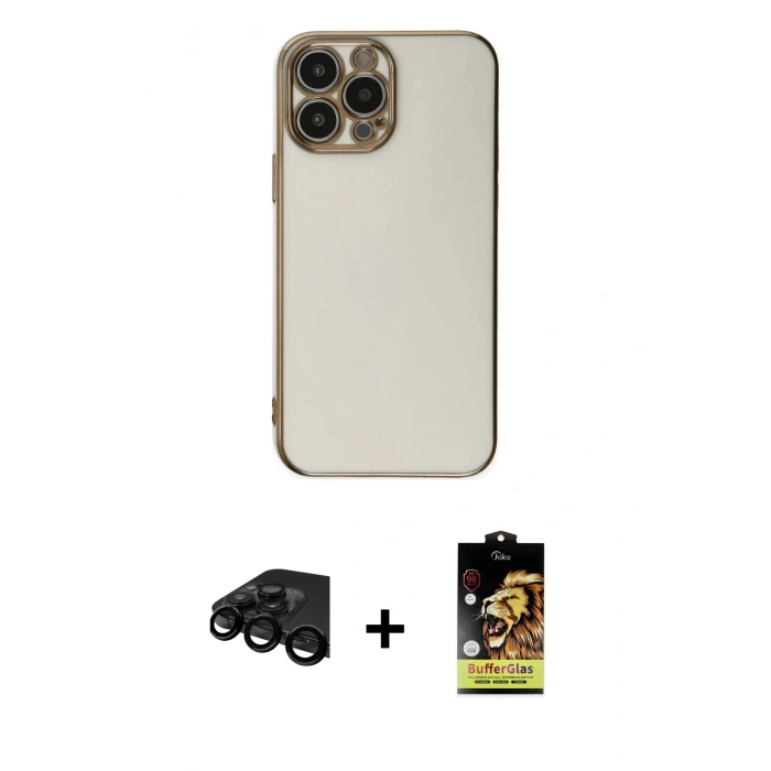 MARSİLYAN™- iPhone 15 Pro Max Kılıf Yankı Serisi - Siyah Buffer Cam Ekran Koruyucu + Raze Metal Kamera Lens - SH