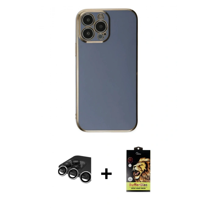MARSİLYAN™- iPhone 15 Pro Max Kılıf Yankı Serisi - Siyah Buffer Cam Ekran Koruyucu + Raze Metal Kamera Lens - GS