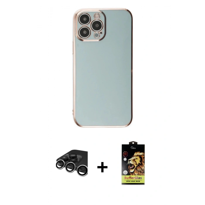 MARSİLYAN™- iPhone 15 Pro Max Kılıf Yankı Serisi - Siyah Buffer Cam Ekran Koruyucu + Raze Metal Kamera Lens - GS