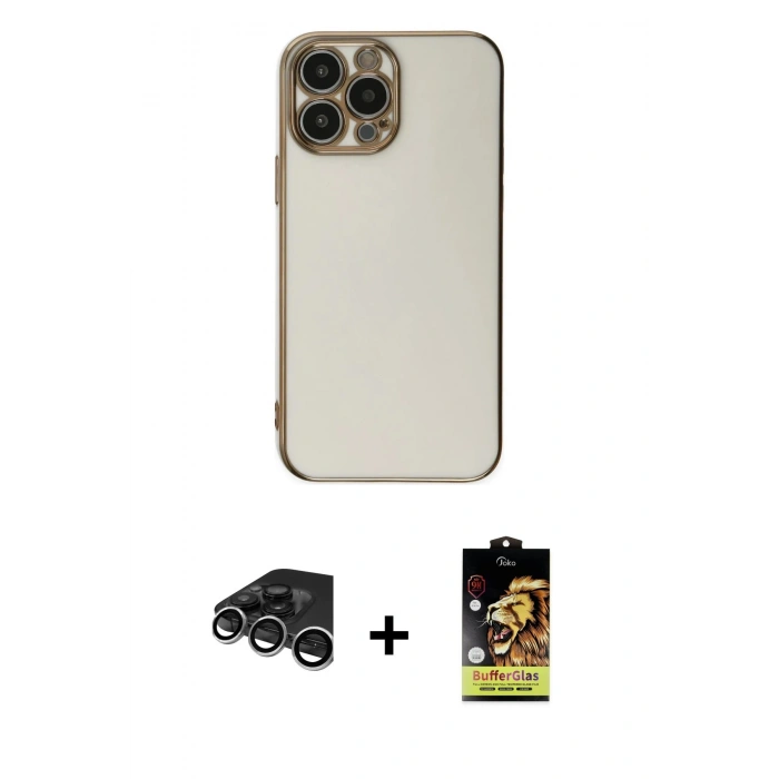 MARSİLYAN™- iPhone 15 Pro Max Kılıf Yankı Serisi - Siyah Buffer Cam Ekran Koruyucu + Raze Metal Kamera Lens - GS