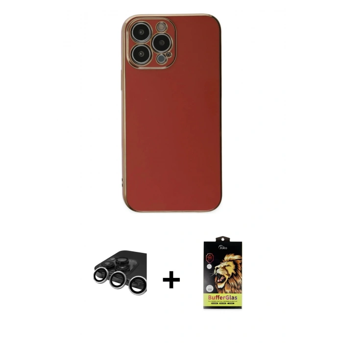 MARSİLYAN™- iPhone 15 Pro Max Kılıf Yankı Serisi - Siyah Buffer Cam Ekran Koruyucu + Raze Metal Kamera Lens - GS