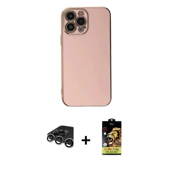 MARSİLYAN™- iPhone 15 Pro Max Kılıf Yankı Serisi - Siyah Buffer Cam Ekran Koruyucu + Raze Metal Kamera Lens - GS