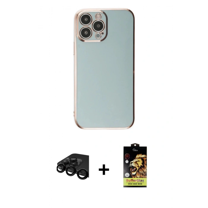 MARSİLYAN™- iPhone 15 Pro Max Kılıf Yankı Serisi - Siyah Buffer Cam Ekran Koruyucu + Siyah Raze Metal Kamera Lens