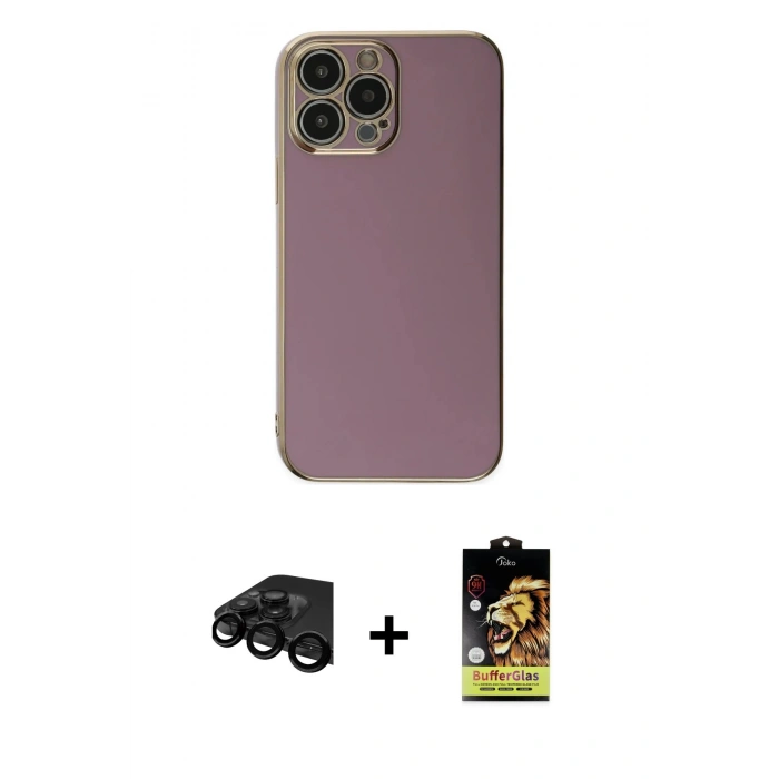 MARSİLYAN™- iPhone 15 Pro Max Kılıf Yankı Serisi - Siyah Buffer Cam Ekran Koruyucu + Siyah Raze Metal Kamera Lens