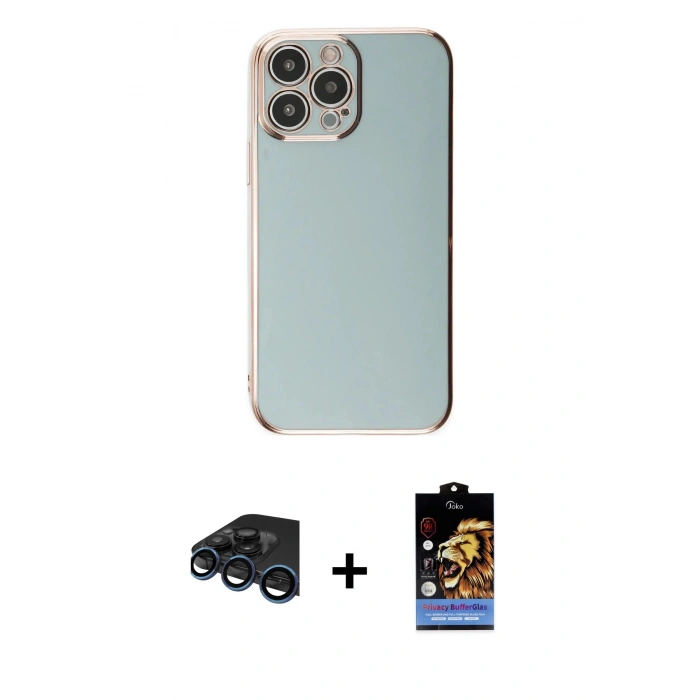 MARSİLYAN™- iPhone 15 Pro Max Kılıf Yankı Serisi - Siyah Buffer Hayalet Cam Ekran Koruyucu + Lacivert Raze Metal Kamera Lens