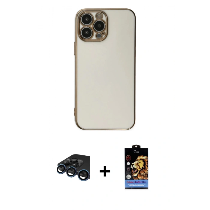 MARSİLYAN™- iPhone 15 Pro Max Kılıf Yankı Serisi - Siyah Buffer Hayalet Cam Ekran Koruyucu + Lacivert Raze Metal Kamera Lens