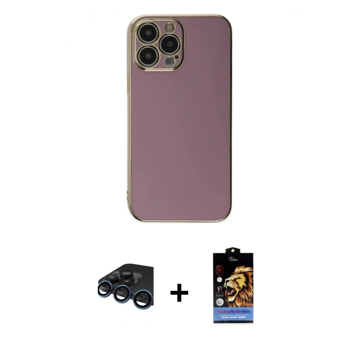MARSİLYAN™- iPhone 15 Pro Max Kılıf Yankı Serisi - Siyah Buffer Hayalet Cam Ekran Koruyucu + Lacivert Raze Metal Kamera Lens