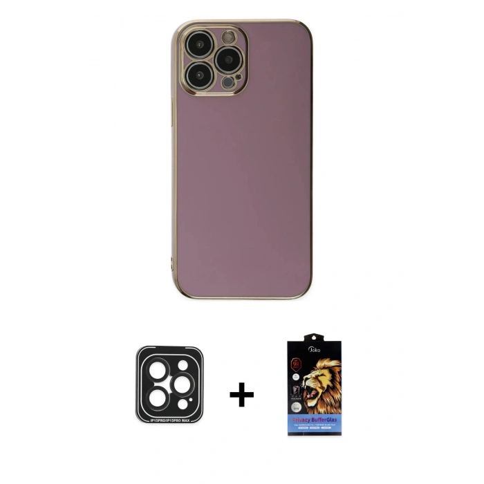 MARSİLYAN™- iPhone 15 Pro Max Kılıf Yankı Serisi - Siyah Buffer Hayalet Cam Ekran Koruyucu + PVD Metal Kamera Lens - SH