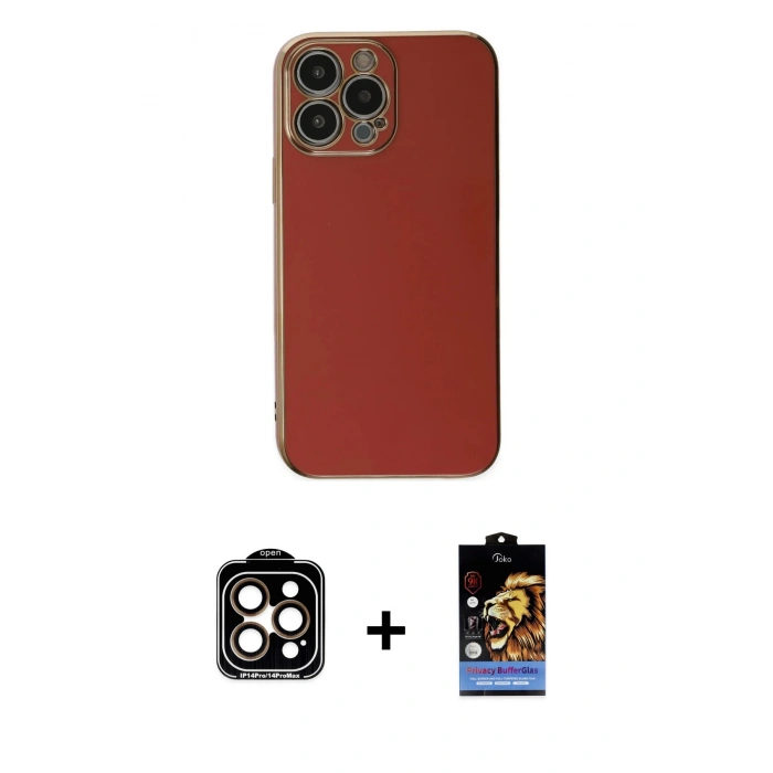 MARSİLYAN™- iPhone 15 Pro Max Kılıf Yankı Serisi - Siyah Buffer Hayalet Cam Ekran Koruyucu + PVD Metal Kamera Lens - TU