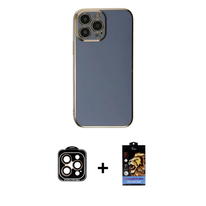 MARSİLYAN™- iPhone 15 Pro Max Kılıf Yankı Serisi - Siyah Buffer Hayalet Cam Ekran Koruyucu + PVD Metal Kamera Lens - TU