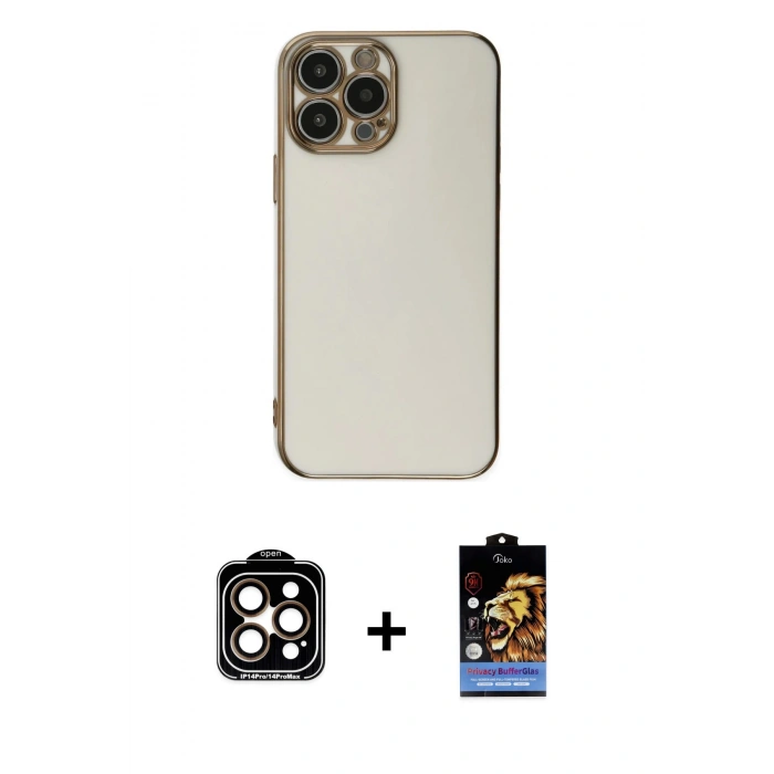 MARSİLYAN™- iPhone 15 Pro Max Kılıf Yankı Serisi - Siyah Buffer Hayalet Cam Ekran Koruyucu + PVD Metal Kamera Lens - TU