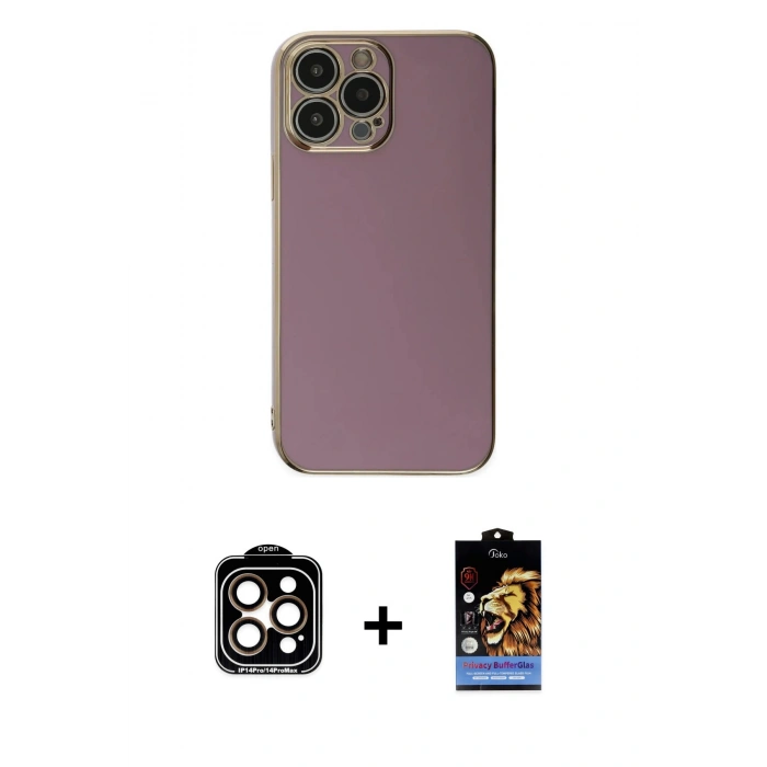 MARSİLYAN™- iPhone 15 Pro Max Kılıf Yankı Serisi - Siyah Buffer Hayalet Cam Ekran Koruyucu + PVD Metal Kamera Lens - TU