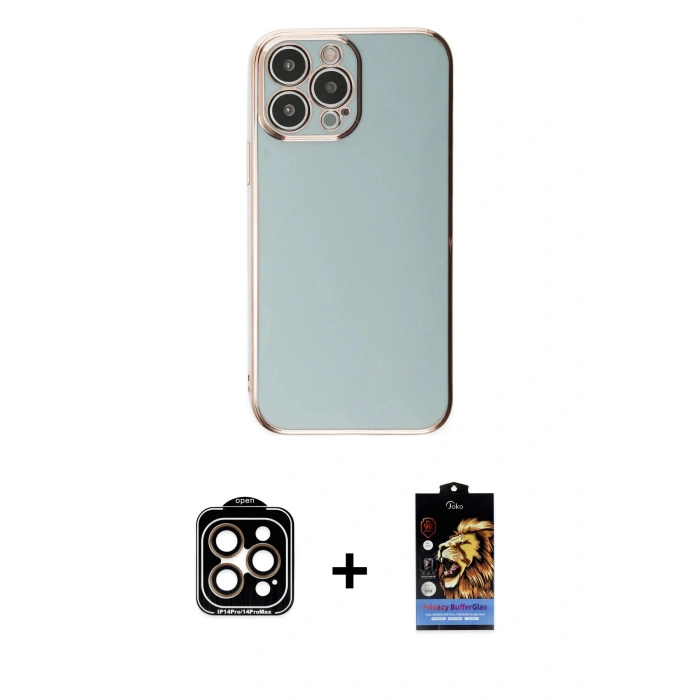 MARSİLYAN™- iPhone 15 Pro Max Kılıf Yankı Serisi - Siyah Buffer Hayalet Cam Ekran Koruyucu + PVD Metal Kamera Lens - TU