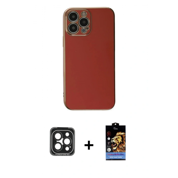 MARSİLYAN™- iPhone 15 Pro Max Kılıf Yankı Serisi - Siyah Buffer Hayalet Cam Ekran Koruyucu + PVD Metal Kamera Lens - SH