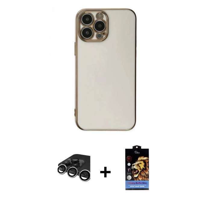MARSİLYAN™- iPhone 15 Pro Max Kılıf Yankı Serisi - Siyah Buffer Hayalet Cam Ekran Koruyucu + Raze Metal Kamera Lens - GS