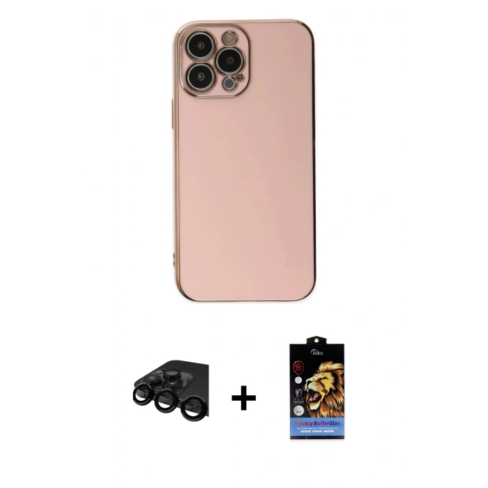 MARSİLYAN™- iPhone 15 Pro Max Kılıf Yankı Serisi - Siyah Buffer Hayalet Cam Ekran Koruyucu + Raze Metal Kamera Lens - SH