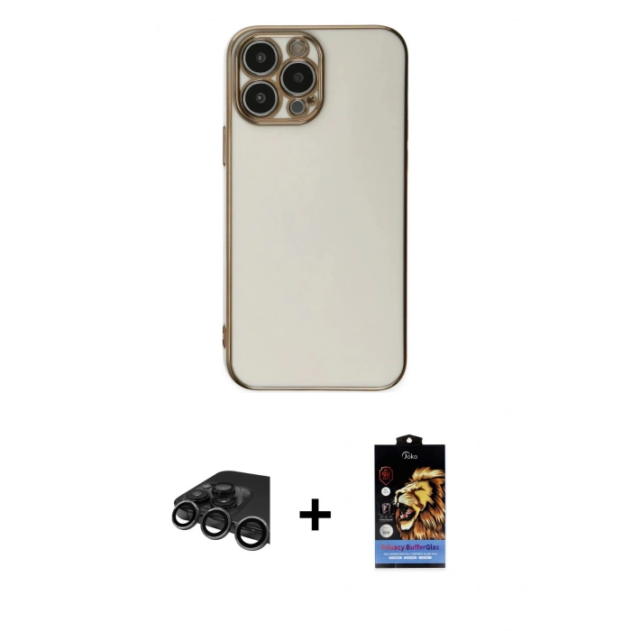 MARSİLYAN™- iPhone 15 Pro Max Kılıf Yankı Serisi - Siyah Buffer Hayalet Cam Ekran Koruyucu + Raze Metal Kamera Lens - TMGI