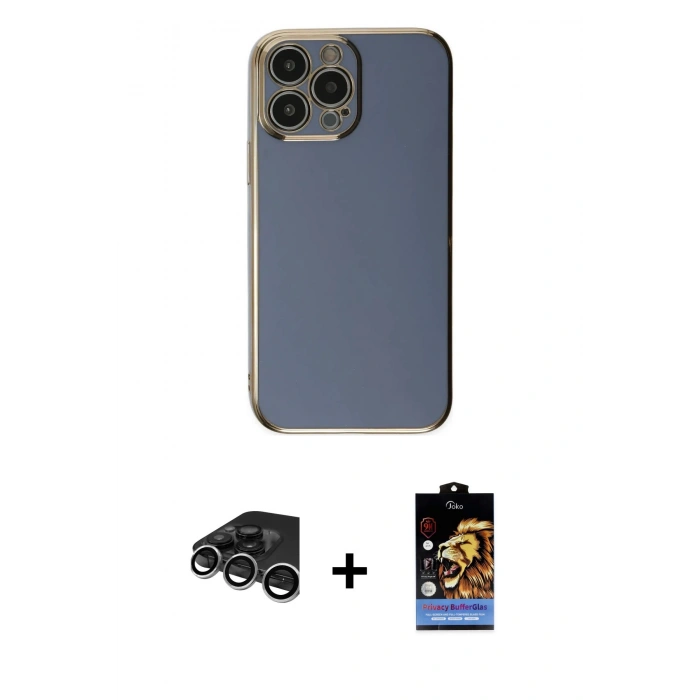 MARSİLYAN™- iPhone 15 Pro Max Kılıf Yankı Serisi - Siyah Buffer Hayalet Cam Ekran Koruyucu + Raze Metal Kamera Lens - GS