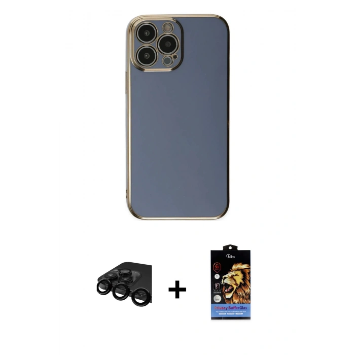 MARSİLYAN™- iPhone 15 Pro Max Kılıf Yankı Serisi - Siyah Buffer Hayalet Cam Ekran Koruyucu + Raze Metal Kamera Lens - SH