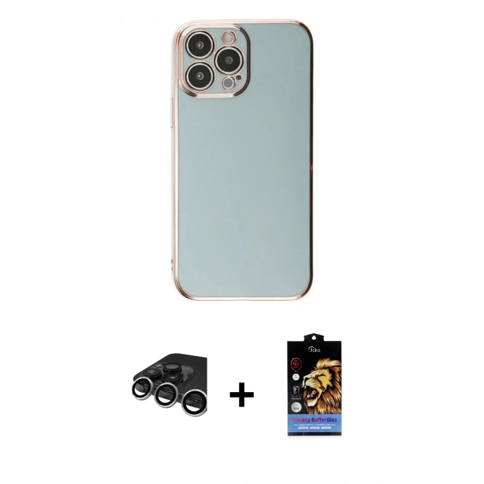 MARSİLYAN™- iPhone 15 Pro Max Kılıf Yankı Serisi - Siyah Buffer Hayalet Cam Ekran Koruyucu + Raze Metal Kamera Lens - GS