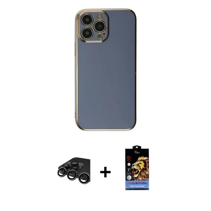 MARSİLYAN™- iPhone 15 Pro Max Kılıf Yankı Serisi - Siyah Buffer Hayalet Cam Ekran Koruyucu + Raze Metal Kamera Lens - TMGI