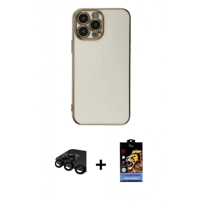 MARSİLYAN™- iPhone 15 Pro Max Kılıf Yankı Serisi - Siyah Buffer Hayalet Cam Ekran Koruyucu + Raze Metal Kamera Lens - SH
