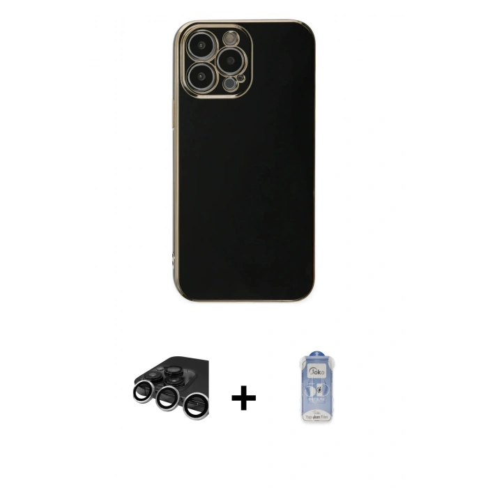 MARSİLYAN™- iPhone 15 Pro Max Kılıf Yankı Serisi - Siyah Joko Magic 5D Cam + Raze Metal Kamera Lens - GS