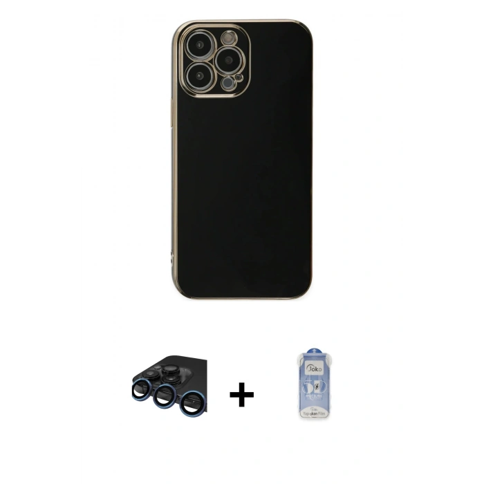 MARSİLYAN™- iPhone 15 Pro Max Kılıf Yankı Serisi - Siyah Joko Magic 5D Cam + Raze Metal Kamera Lens - LT