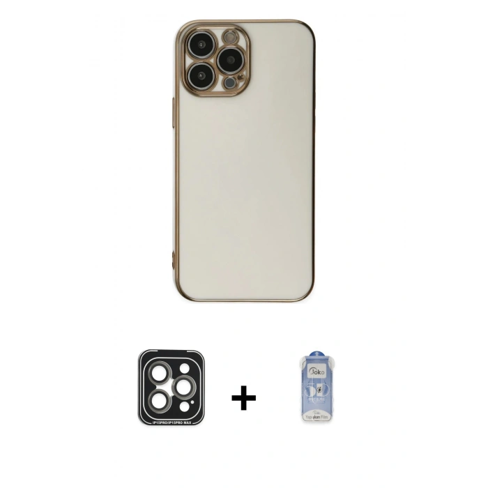 MARSİLYAN™- iPhone 15 Pro Max Kılıf Yankı Serisi - Siyah Joko Magic 5D Cam + PVD Metal Kamera Lens - GI