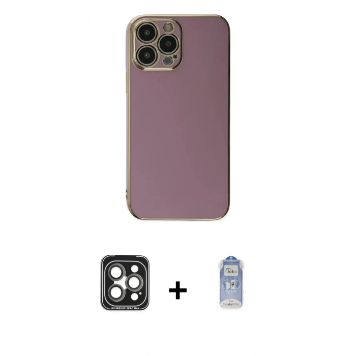 MARSİLYAN™- iPhone 15 Pro Max Kılıf Yankı Serisi - Siyah Joko Magic 5D Cam + PVD Metal Kamera Lens - GI