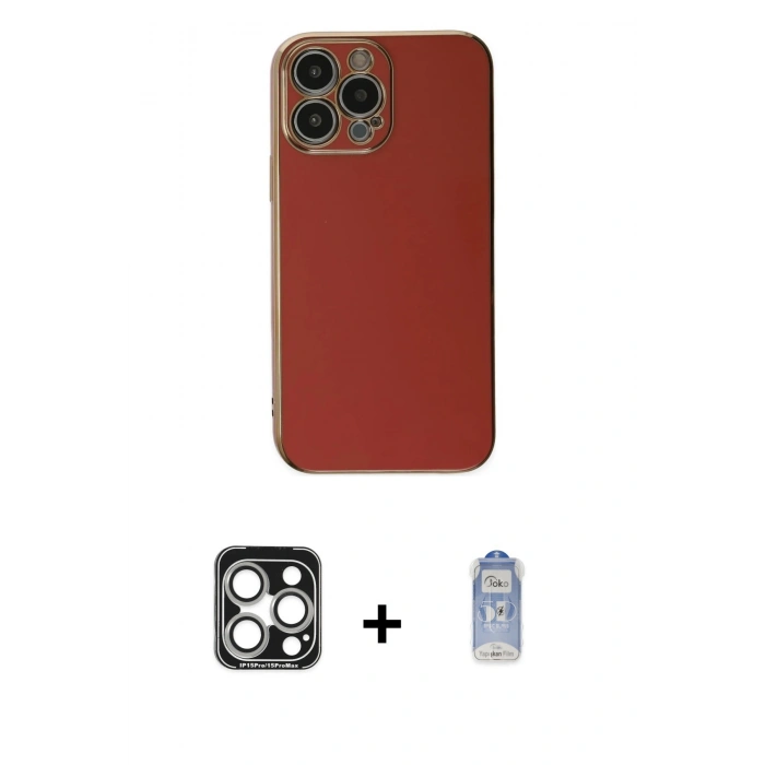 MARSİLYAN™- iPhone 15 Pro Max Kılıf Yankı Serisi - Siyah Joko Magic 5D Cam + PVD Metal Kamera Lens - GS