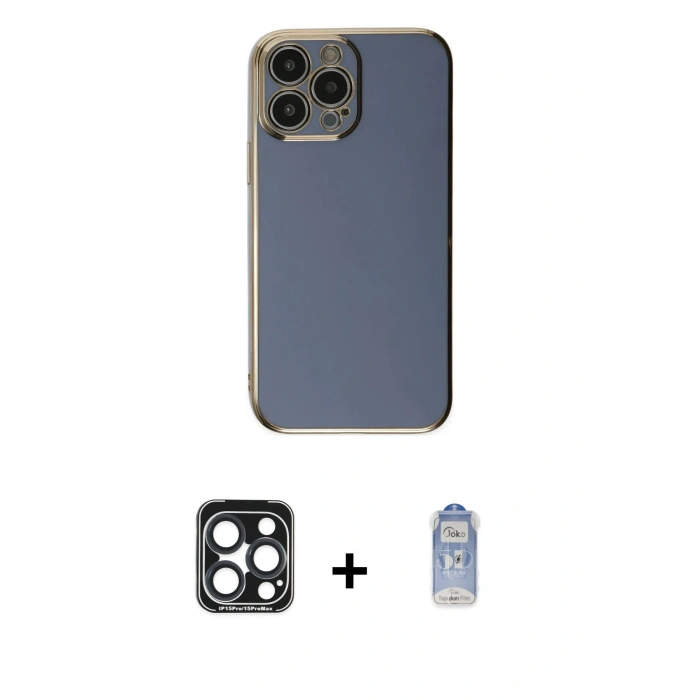 MARSİLYAN™- iPhone 15 Pro Max Kılıf Yankı Serisi - Siyah Joko Magic 5D Cam + PVD Metal Kamera Lens - LT