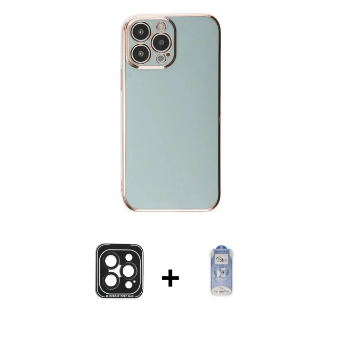 MARSİLYAN™- iPhone 15 Pro Max Kılıf Yankı Serisi - Siyah Joko Magic 5D Cam + PVD Metal Kamera Lens - SH
