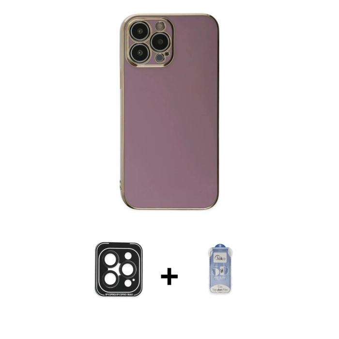 MARSİLYAN™- iPhone 15 Pro Max Kılıf Yankı Serisi - Siyah Joko Magic 5D Cam + PVD Metal Kamera Lens - SH