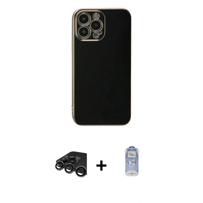 MARSİLYAN™- iPhone 15 Pro Max Kılıf Yankı Serisi - Siyah Joko Magic 5D Cam + Raze Metal Kamera Lens - TMGI
